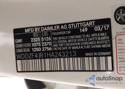 2017 Mercedes-Benz E 300 from USA, damaged, VIN WDDZF4JB1HA243213